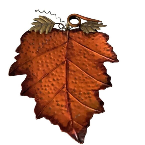 Tii Collections VTG Mid Century Orange Metal Leaf Tray Footed Fall Wall Hanging - Picture 5 of 5